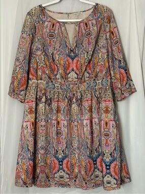 Lace + Mesh Paisley print Fit & Flare Dress 1X